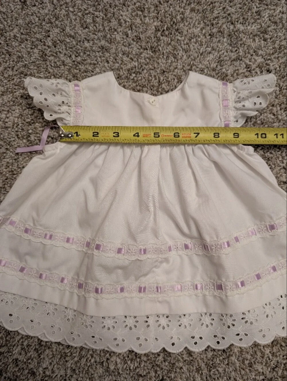 White Eyelet Baby Dress with Lavender Ribbon Handmade 6-9mo Formal Event Summer